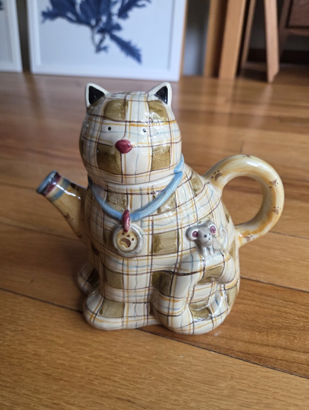 Plaid Ceramic Cat Teapot